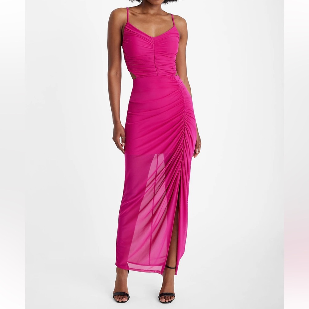 Express Mesh V-neck Sleeveless Cutout Ruched Maxi Dress size large